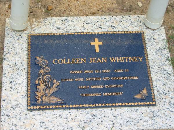 Colleen Jean WHITNEY died 28 Jan 2002 aged 64, wife mother grandmother;  | Chambers Flat Cemetery, Beaudesert  | 