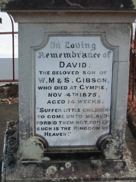 David Gibson 4 Nov 1875 aged 14 weeks  | Chapel Hill Uniting Church (formerly Methodist) - Brisbane  | 