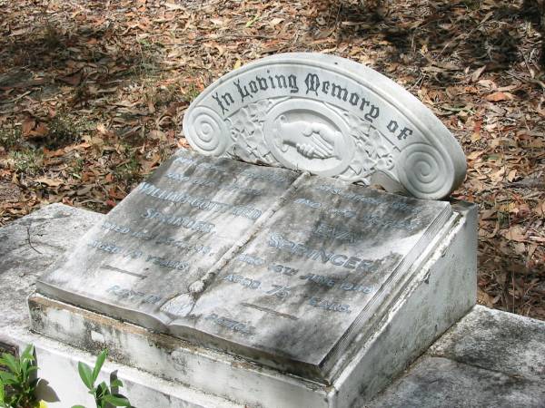 William Gottfried Springer 18 Dec 1946 aged 79  | Eva Springer 16 Jun 1948 aged 75  | Chapel Hill Uniting (formerly Methodist) Cemetery - Brisbane  |   | 