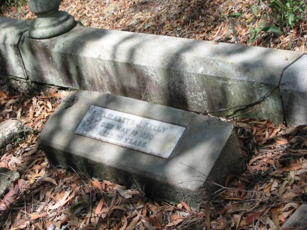 Elizabeth J Kelly 10 May 1960 aged 71  | Chapel Hill Uniting (formerly Methodist) Cemetery - Brisbane  |   | 