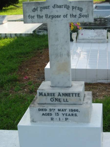 Maree Annette O'NEILL,  | died 9 May 1966 aged 15 years;  | Sacred Heart Catholic Church, Christmas Creek, Beaudesert Shire  | 