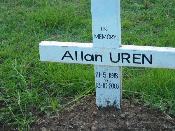 Allan UREN,  | 21-5-1918 - 13-10-2003;  | Sacred Heart Catholic Church, Christmas Creek, Beaudesert Shire  | 