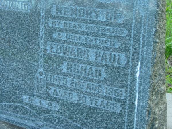 Edward Paul ROHAN, husband father,  | died 21 Aug 1951 aged 30 years;  | Sacred Heart Catholic Church, Christmas Creek, Beaudesert Shire  | 