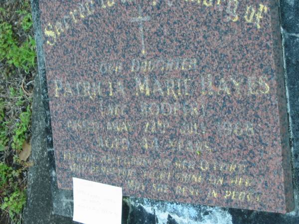 Patricia Marie HAYES (nee HOOPER),  | died 22 July 1968 aged 44 years;  | Sacred Heart Catholic Church, Christmas Creek, Beaudesert Shire  | 