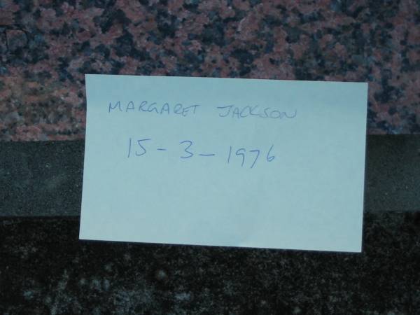 Margaret JACKSON,  | 15-3-1976;  | Sacred Heart Catholic Church, Christmas Creek, Beaudesert Shire  | 