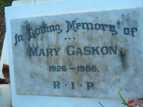 Mary GASKON,  | 1926 - 1896;  | Sacred Heart Catholic Church, Christmas Creek, Beaudesert Shire  | 