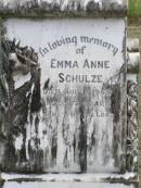 
Emma Anne SCHULZE,
died 17 Aug 1943 aged 72 years;
Coleyville Cemetery, Boonah Shire
