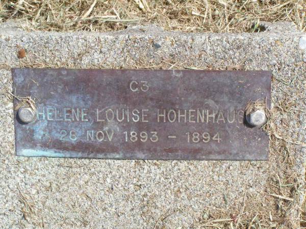 Helene Louise HOHENHAUS,  | 28 Nov 1893 - 1894;  | Coleyville Cemetery, Boonah Shire  | 