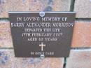Barry Alexander MORRISON, died 17 Feb 2007 aged 62 years; Coochiemudlo Island Pine Ridge Chapel collumbarium, Redland Shire 