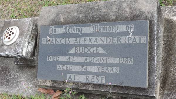 Francis Alexander (Pat) BUDGE  | d: 4 Aug 1988 aged 74  |   | Cooloola Coast Cemetery  |   | 