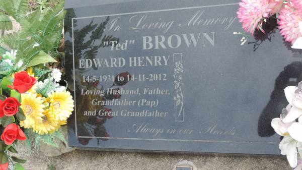  Ted  Edward Henry BROWN  | b: 14 May 1931  | d: 14 Nov 2012  |   | Cooloola Coast Cemetery  |   | 