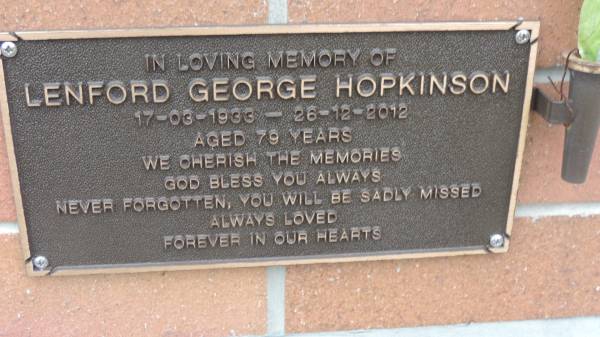 Lenford George HOPKINSON  | b: 17 Mar 1933  | d: 26 Dec 2012 aged 79  |   | Cooloola Coast Cemetery  |   | 