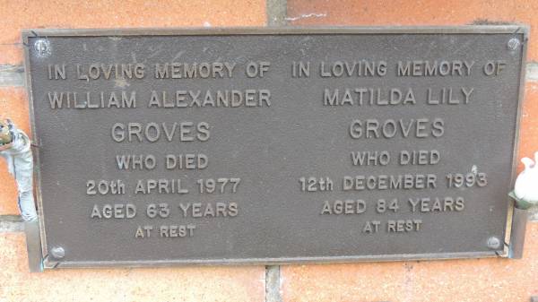 William Alexander GROVES  | d: 20 Apr 1977 aged 63  |   | Matilda Lily GROVES  | d: 12 Dec 1993 aged 84  |   | Cooloola Coast Cemetery  |   | 