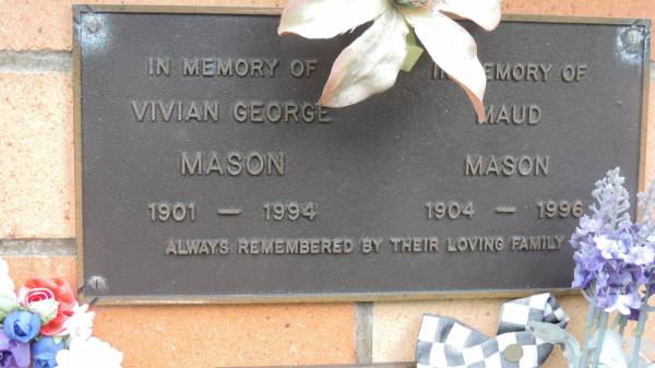 Vivian George MASON  | b: 1901  | d: 1994  |   | Maud MASON  | b: 1904  | d: 1996  |   | Cooloola Coast Cemetery  |   | 