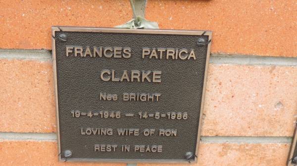 Frances Patrica CLARKE (nee BRIGHT)  | b: 19 Apr 1946  | d: 14 May 1986  | wife of Ron  |   | Cooloola Coast Cemetery  |   | 