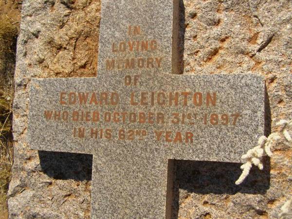 Edward LEIGHTON  | d: Oct 31 1897, aged 62  |   | Cossack (European and Japanese cemetery), WA  | 