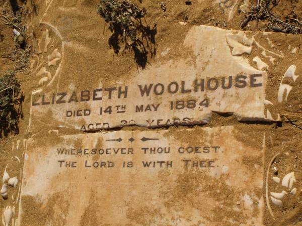 Elizabeth WOOLHOUSE  | d: 14 May 1884, aged 20?  | Cossack (European and Japanese cemetery), WA  | 