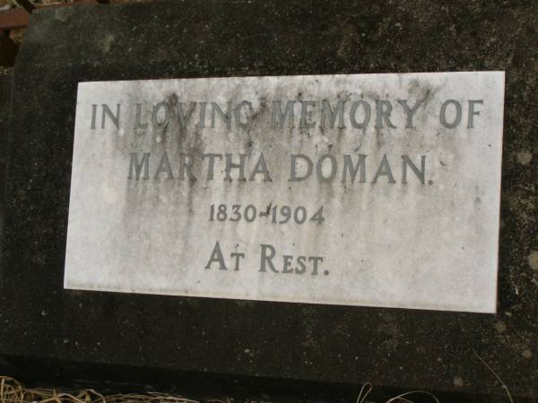 Martha DOMAN,  | 1830 - 1904;  | Coulson General Cemetery, Scenic Rim Region  | 