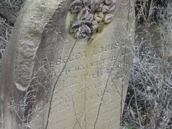 Rebecca Louisa,  | daughter of W. & L.C. WILLIAMS,  | died 18 Jan 1902 aged 13 years;  | Coulson General Cemetery, Scenic Rim Region  | 