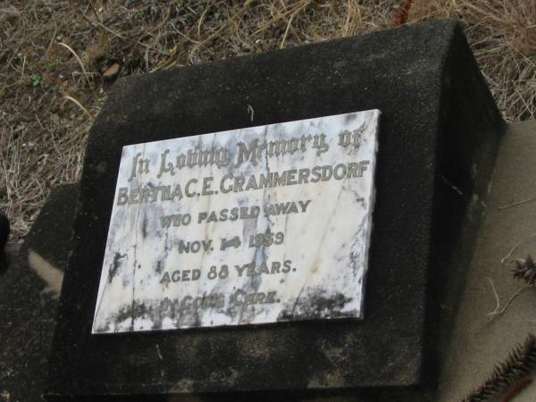 Bertha C.A. GRAMMERSDORF,  | died 14 Nov 1959 aged 88 years;  | Coulson General Cemetery, Scenic Rim Region  | 