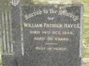 William Patrick HAYES, died 14 Oct 1945 aged 56 years; Coulson General Cemetery, Scenic Rim Region 