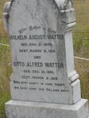 
Gustav WATTER,
born 30 May 1855,
died 11 Nov 1916;
Wilhelm August WATTER,
born 21 Nov 1905,
died 5 March 1915;
Otto Alfred WATTER,
born 21 Dec 1910,
died 5 March 1915;
Coulson General Cemetery, Scenic Rim Region
