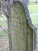 Ruby PERREM, daughter, died 22 Feb 1907 aged 13 years 7 months; Coulson General Cemetery, Scenic Rim Region 