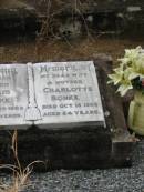 
Angus BONKE,
father,
died 29 June 1983 aged 95 years;
Charlotte BONKE,
wife mother,
died 15 Oct 1966 aged 64 years;
Coulson General Cemetery, Scenic Rim Region
