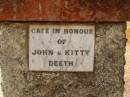 John & Kitty DEETH; Crows Nest Methodist Pioneer Wall, Crows Nest Shire 