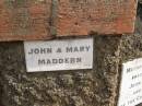 John & Mary MADDERN; Crows Nest Methodist Pioneer Wall, Crows Nest Shire 