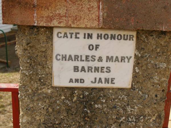 Charles & Mary BARNES;  | Jane;  | Crows Nest Methodist Pioneer Wall, Crows Nest Shire  | 