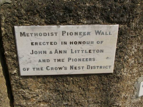 John & Ann LITTLETON;  | Crows Nest Methodist Pioneer Wall, Crows Nest Shire  | 