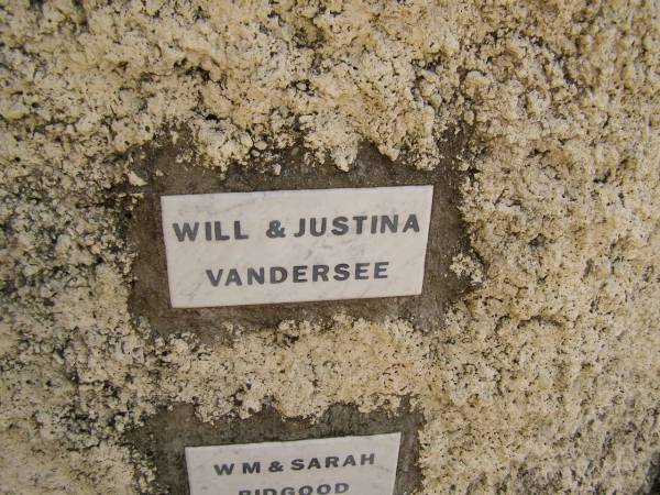 Will & Justina VANDERSEE;  | Crows Nest Methodist Pioneer Wall, Crows Nest Shire  | 