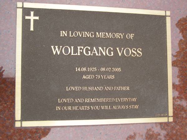 Wolfgang VOSS  | b: 14 Aug 1925  | d: 8 Feb 2005 aged 79  |   | Diddillibah Cemetery, Maroochy Shire  |   | 