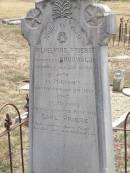 
Wilhelmine PRIEBE (nee BRUNWALD),
born 26 Sept 1870 Prussia,
died 30 May 1907 Bergen,
wife of Carl PRIEBE;
Douglas Lutheran cemetery, Crows Nest Shire
