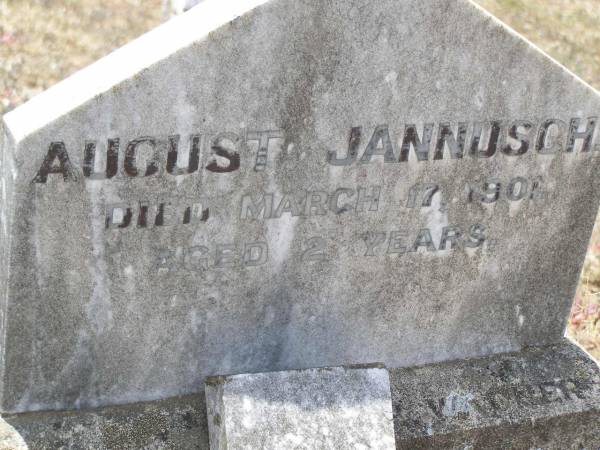 August JANNUSCH,  | died 17 March 1901 aged 2 years;  | Douglas Lutheran cemetery, Crows Nest Shire  | 