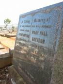 
Robert BREYDON
6 Dec 1932
aged 65

Mary Hall BREYDON
7 Aug 1951
aged 78

Drayton and Toowoomba Cemetery

