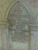 
William MacINDEE M.D.
d: 15 May 1877 aged 34 at Lockerbie

wife:
Elizabeth Thomson WALLACE
d: 15 Apr 1891 aged 51 at Norwood

Cemetery of Dryfesdale Parish Church, Lockerbie, Dumfriesshire, Scotland



