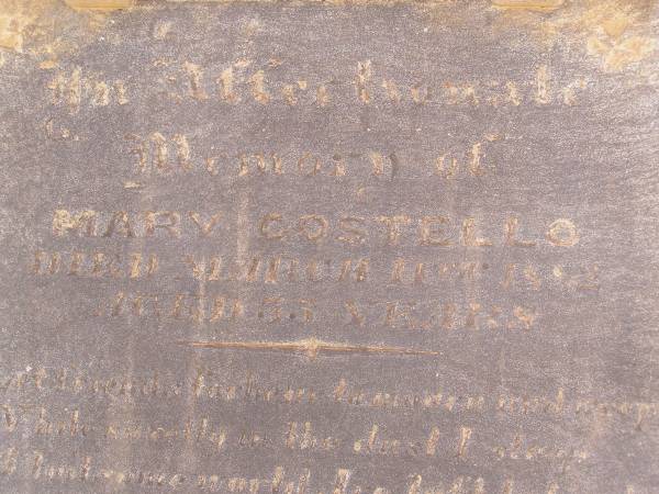 Grave of Mary COSTELLO, (d: 11 Mar 1882, aged 35)  | Frances Mary GALE, (dau William and Mary) d: 24 Jan 1882 aged 8  | & James Henry GALE, (d: 17 Apr 1884, aged 16 months)  | Old Dubbo cemetery,  | New South Wales  | 