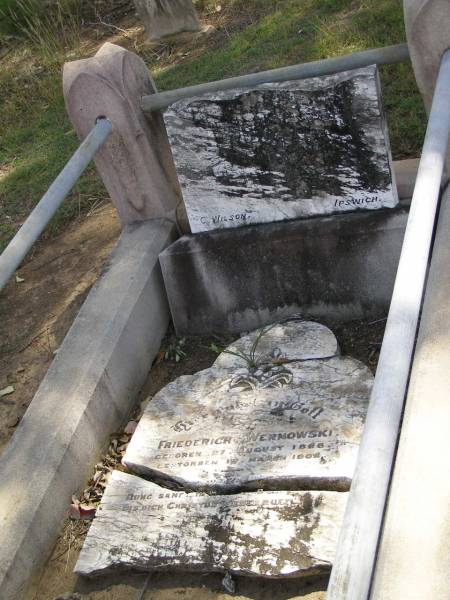 Friederich WERNOWSKI,  | born 27 Aug 1826,  | died 19 March 1902;  | Dugandan Trinity Lutheran cemetery, Boonah Shire  | 