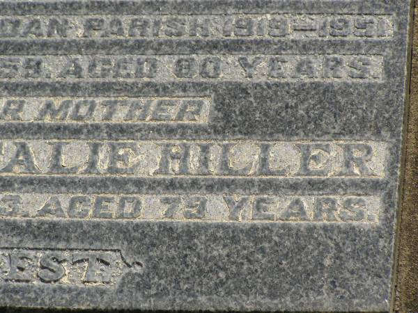 Pastor Anton HILLER,  | husband father,  | minister Dugandan Parish 1919 - 1951,  | died 28 April 1959 aged 80 years;  | Pauline Rosalie HILLER,  | mother,  | died 4 March 1963 aged 79 years;  | Dugandan Trinity Lutheran cemetery, Boonah Shire  | 