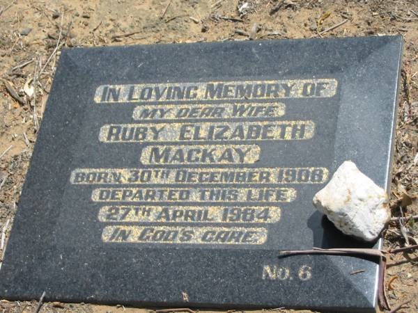 Ruby Elizabeth MACKAY,  | wife,  | born 30 Dec 1900,  | died 27 April 1984;  | Dugandan Trinity Lutheran cemetery, Boonah Shire  | 