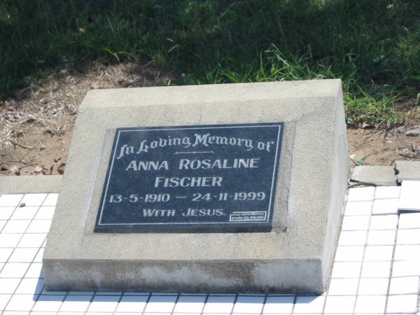 Anna Rosaline FISCHER,  | 13-5-1910 -24-11-1999;  | Dugandan Trinity Lutheran cemetery, Boonah Shire  | 