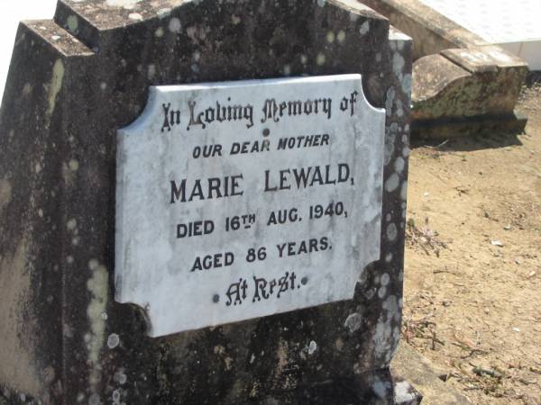 Marie LEWALD,  | mother,  | died 16 Aug 1940 aged 86 years;  | Dugandan Trinity Lutheran cemetery, Boonah Shire  | 