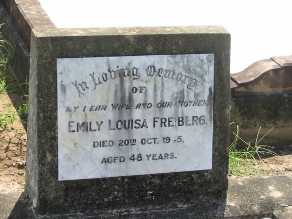 Emily Louisa FREIBERG,  | wife mother,  | died 20 Oct 1945 aged 48 years;  | Dugandan Trinity Lutheran cemetery, Boonah Shire  | 