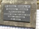 
Agusta Minnie PFLUGRADT,
died 18 June 1981 aged 77 years;
Dugandan Trinity Lutheran cemetery, Boonah Shire
