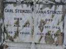 Carl STENZEL, died 16 Aug 1932 aged 77 years; Anna STENZEL, died 8 Dec 1952 aged 88 years; Dugandan Trinity Lutheran cemetery, Boonah Shire 