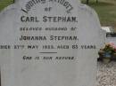 Carl STEPHAN, husband of Johanna STEPHAN, died 27 May 1923 aged 63 years; Dugandan Trinity Lutheran cemetery, Boonah Shire 