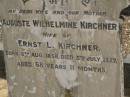 Auguste Wilhelmine KIRCHNER, wife of Ernst L. KIRCHNER, mother, born 6 Aug 1858, died 5 July 1927 aged 89 years 11 months; Dugandan Trinity Lutheran cemetery, Boonah Shire 