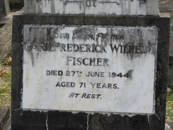 Carl Frederick Wilhelm FISCHER  | 27 Jun 1944, aged 71  | Eagleby Cemetery, Gold Coast City  | 